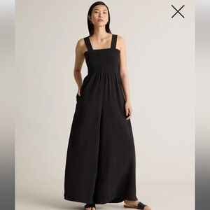 Quince Womens Cotton Gauze Smocked Wide Leg Jumpsuit Black M